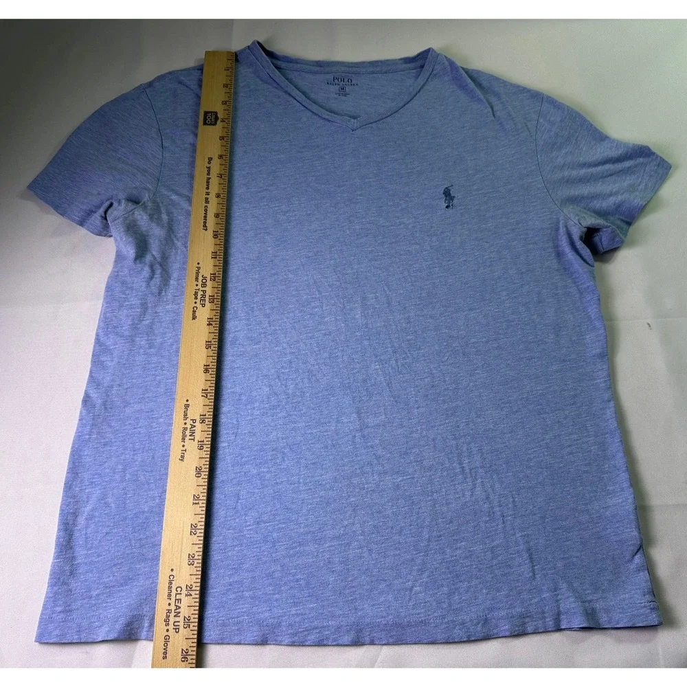 Polo Ralph Lauren V-Neck T-Shirt Size Medium Heather Blue Preppy Cotton Pony Tee
